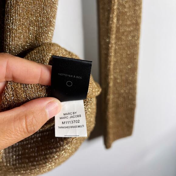 Marc by Marc Jacobs Womens Medium M Metallic Tarnished Brass Knit Sweater Crew - Picture 10 of 10